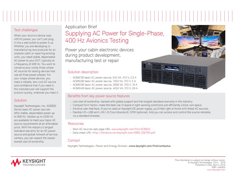 Supplying AC Power for Single-Phase, 400 Hz Avionics Testing