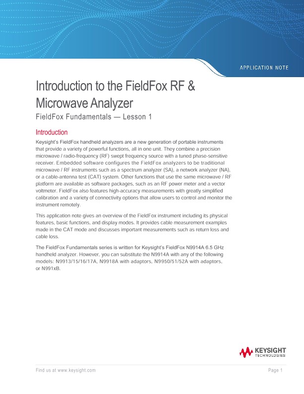 Introduction to the FieldFox RF & Microwave Analyzer
