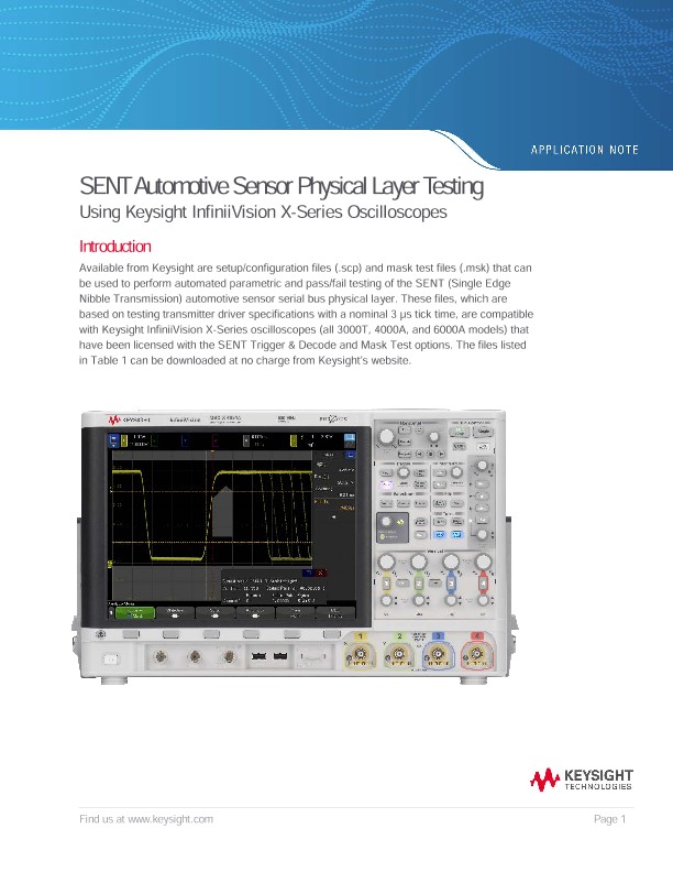 SENT Automotive Sensor Physical Layer Testing Using Keysight InfiniiVision X-Series Oscilloscopes