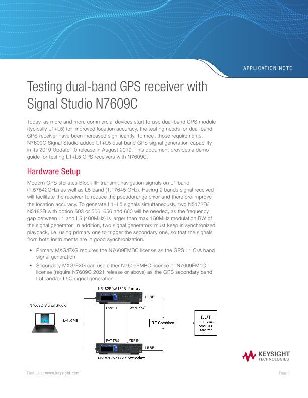 Testing dual-band GPS receiver with Signal Studio N7609C