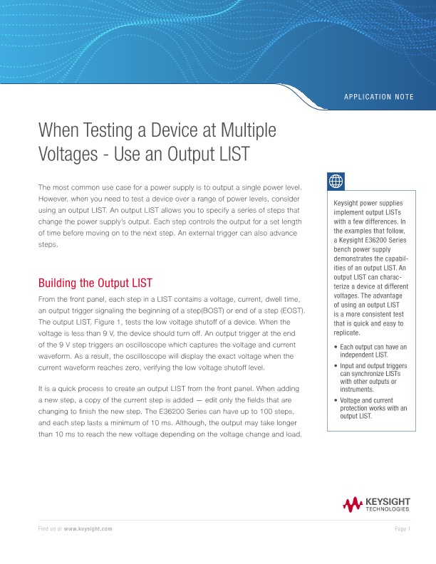 When Testing a Device at Multiple  Voltages - Use an Output LIST