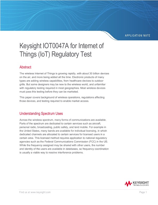 Keysight IOT0047A for Internet of Things (IoT) Regulatory Test