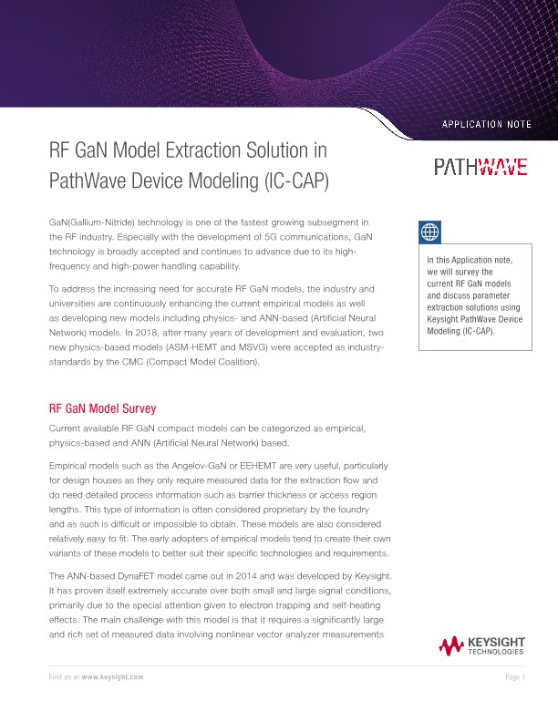 RF GaN Model Extraction Solution in PathWave Device Modeling (IC-CAP)