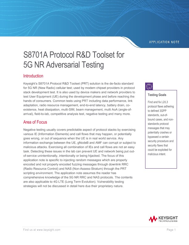 S8701A Protocol R&D Toolset for 5G NR Adversarial Testing