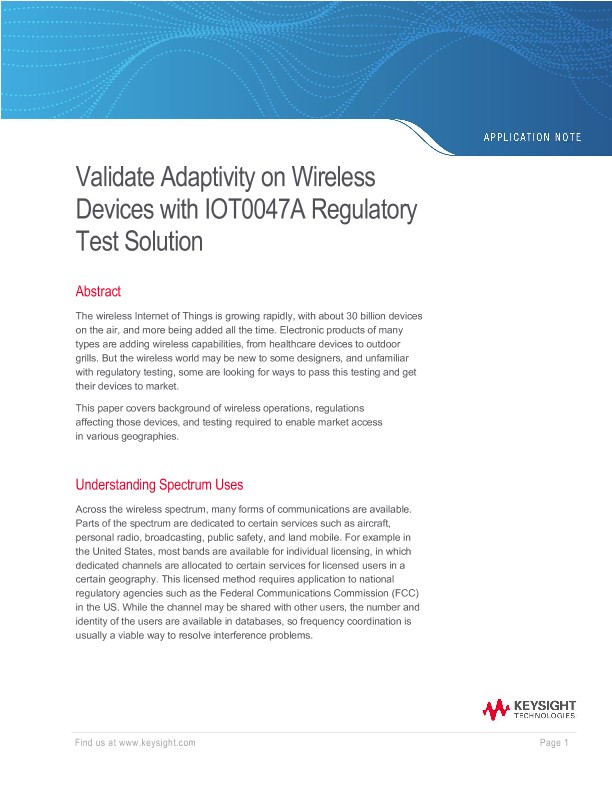 Validate Adaptivity on Wireless Devices with IOT0047A Regulatory Test Solution