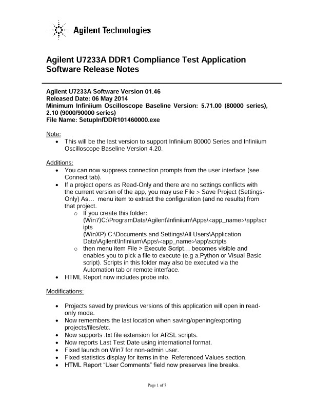 U22A DDR22 Compliance Test Application Release Notes (Version In Software Release Notes Document Template