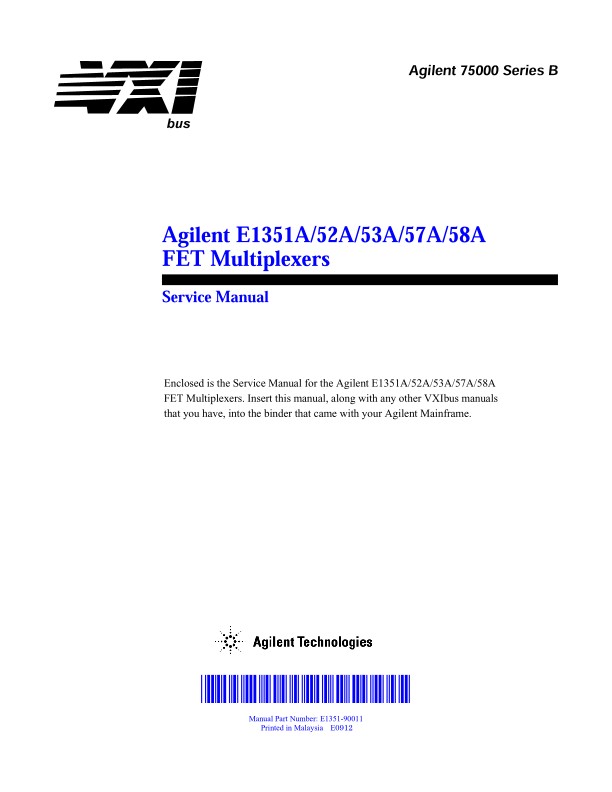 E1351A/52A/53A/57A/58A FET Multiplexer - Service Manual | Keysight