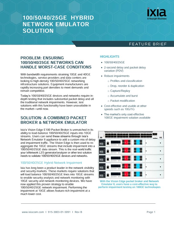 100/50/40/25GE Hybrid Network Emulator Solution