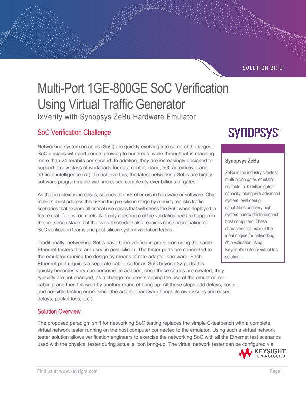 800GE Validation Using IxVerify Virtual Solution and Synopsys ZeBu Emulator
