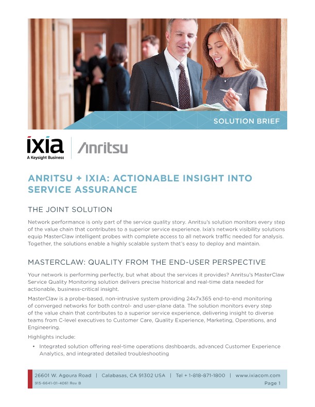 Anritsu + Keysight: Actionable Insight into Service Assurance