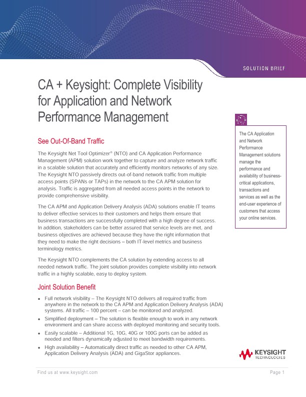 CA + Keysight: Complete Visibility For Application And Network Performance Management