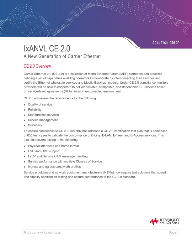 IxANVL CE 2.0: A New Generation of Carrier Ethernet