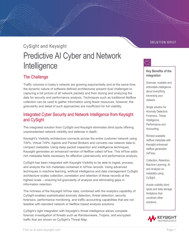 CySight and Keysight - Predictive AI Cyber and Network Intelligence
