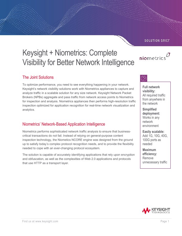 Keysight + Niometrics: Complete Visibility for Better Network Intelligence