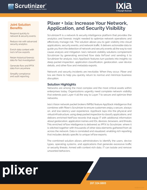 Plixer and Ixia Increase Your Network, Application, and Security Visibility