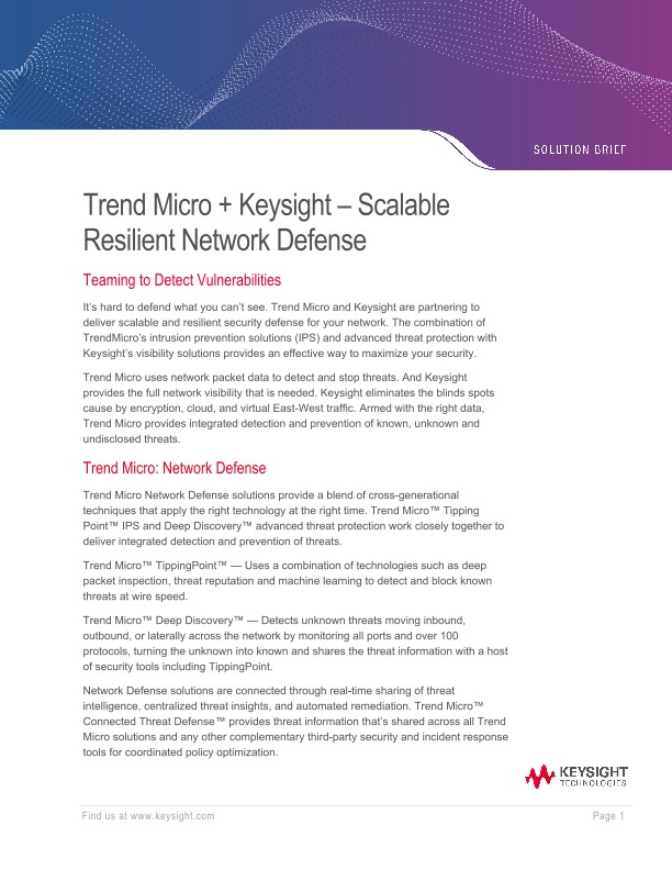 Trend Micro + Keysight – Scalable Resilient Network Defense