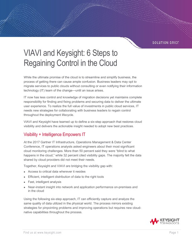 VIAVI and Keysight: 6 Steps to Regaining Control in the Cloud