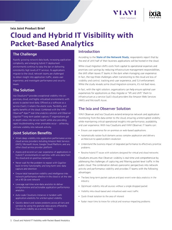 Viavi Ixia Hybrid Cloud Solution Brief