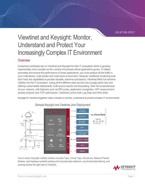 Viewtinet and Keysight: Monitor, Understand and Protect Your Increasingly Complex IT Environment