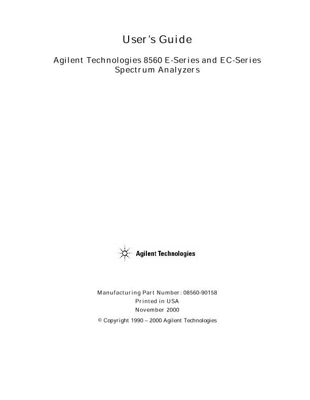 8560 E-Series & EC-Série Spectrum Analyzers guide de l'utilisateur Agilent Technologies 