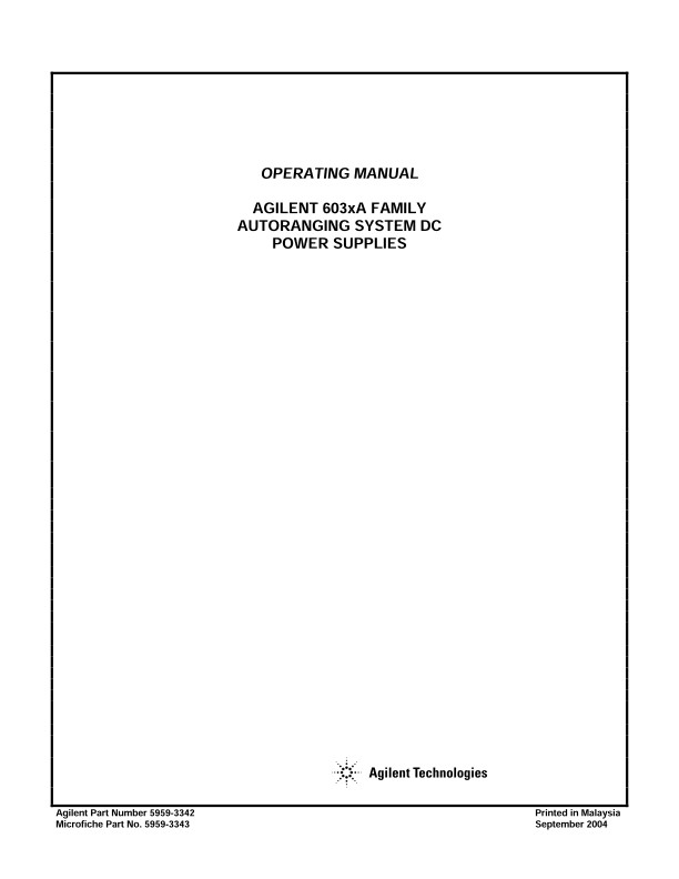 Agilent HP Keysight 06033-90010 6033A Operating and Service Manual 