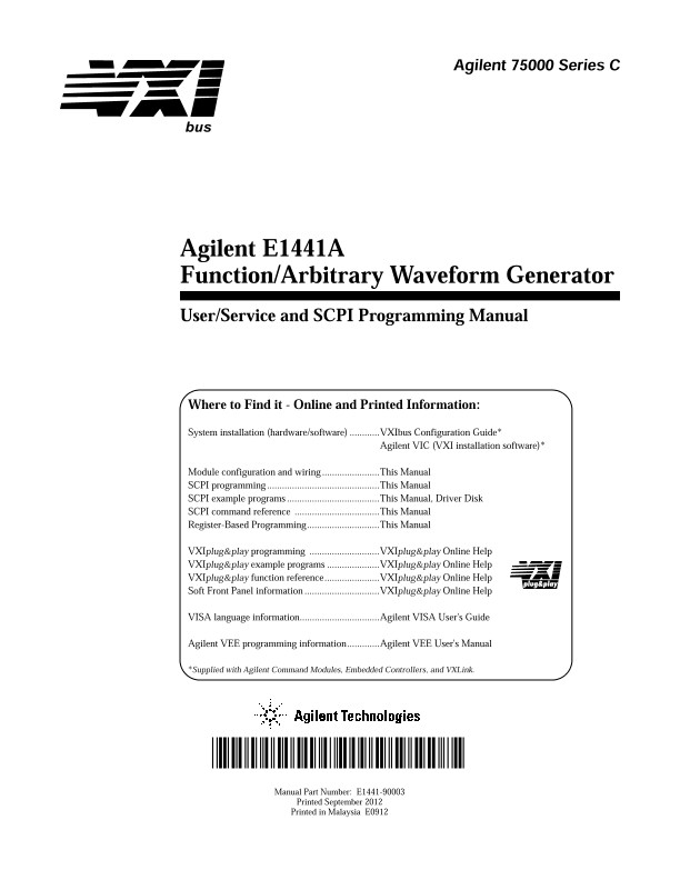 E1441A Arbitrary Waveform Generator User's/Service/Programming ...