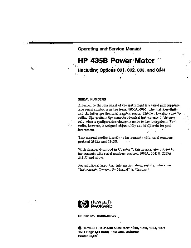 HP 435B Power Meter Operating and Service Manual | Keysight