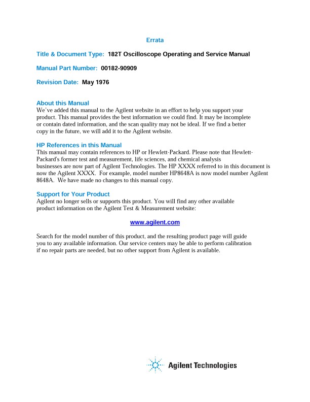 HP 182T Operating & Service Manual 