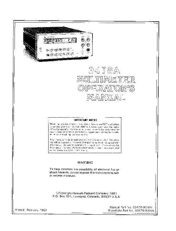 3478A Digital Multimeter Operator's Manual | Keysight