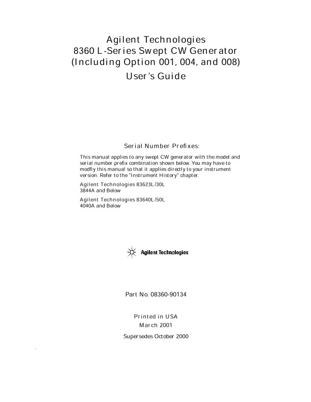 8360 L-Series Swept CW Generator User's Guide