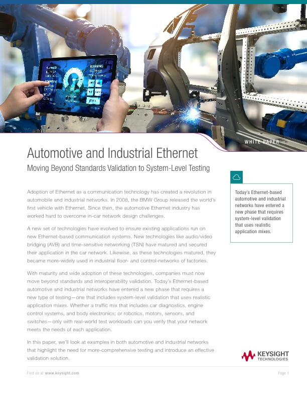 Automotive and Industrial Ethernet: Moving Beyond Standards Validation to System-Level Testing