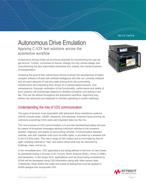 Autonomous Drive Emulation : Apply C-V2X Test Solutions