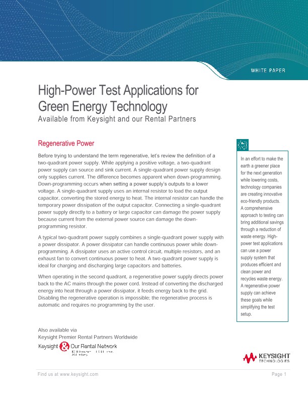 High-Power Test Applications for Green Energy Technology