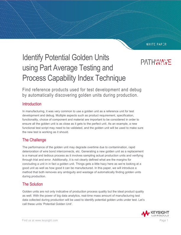 Identify Potential Golden Units using Part Average Testing and Process Capability Index Technique