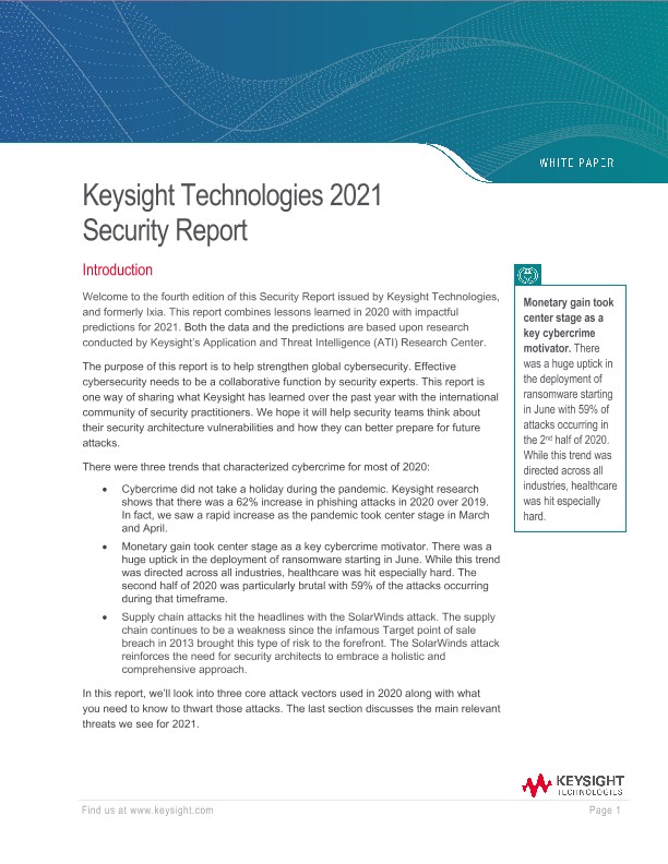 Keysight Technologies 2021 Security Report