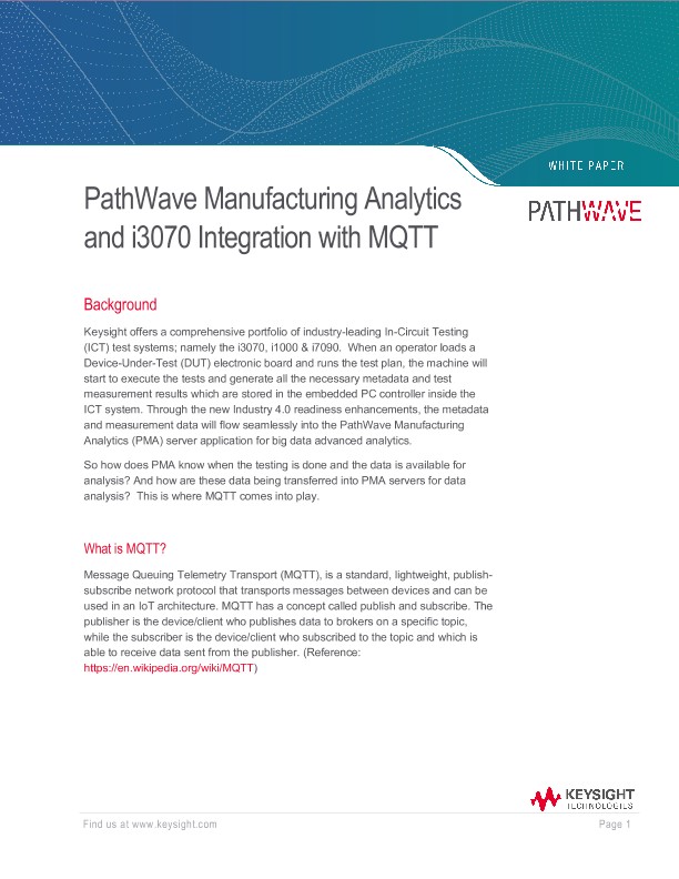 PathWave Manufacturing Analytics and i3070 Integration with MQTT
