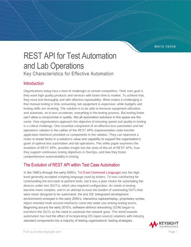 REST API for Test Automation and Lab Operations PDF Asset Page | Keysight