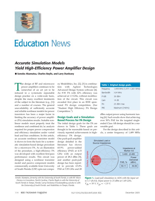 Accurate Simulation Models Yield High-Efficiency Power Amplifier Design 
