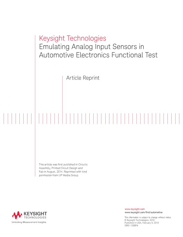 Emulating Analog Input Sensors in Automotive Electronics Functional Test