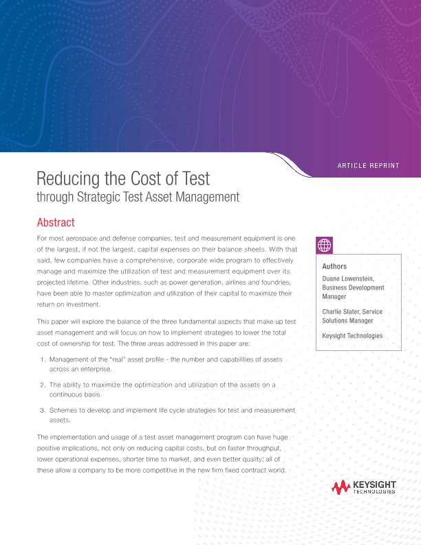 Reducing the Cost of Test through Strategic Test Asset Management
