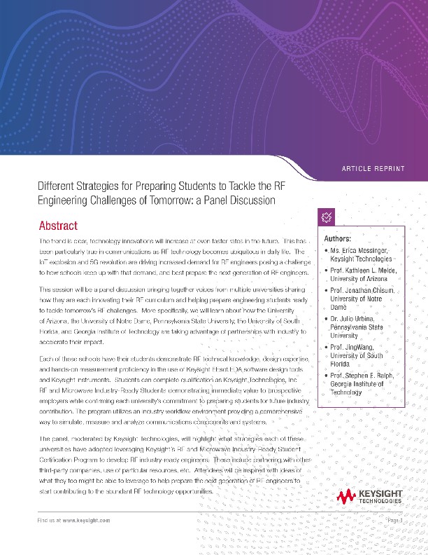 Different Strategies for Preparing Students to Tackle the RF Engineering Challenges of Tomorrow: a Panel Discussion