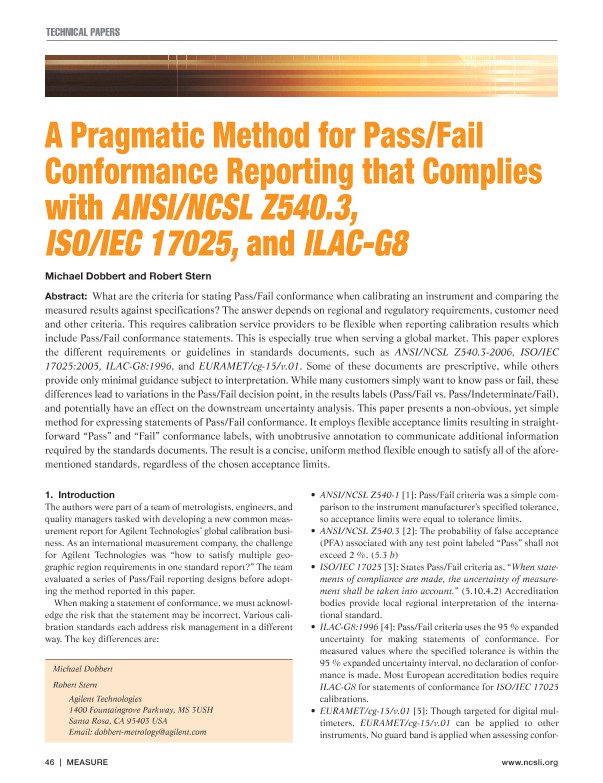 A Pragmatic Method for Pass/Fail Conformance Reporting that Complies with ANSI/NCSL Z540.3, ISO/IEC 17025, and ILAC-G8