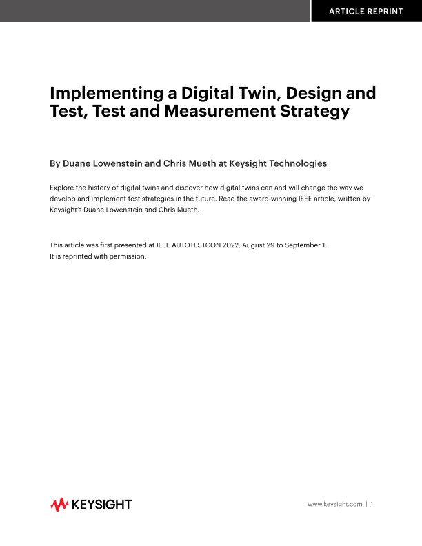 Implementing a Digital Twin, Design and Test, Test and Measurement Strategy