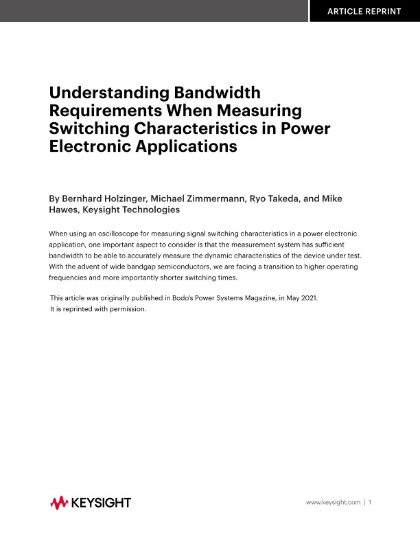 Understanding Bandwidth Requirements When Measuring Switching Characteristics in Power Electronic Applications