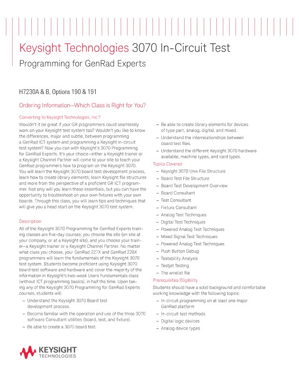 3070 In-Circuit Test Programming for GenRad Experts 