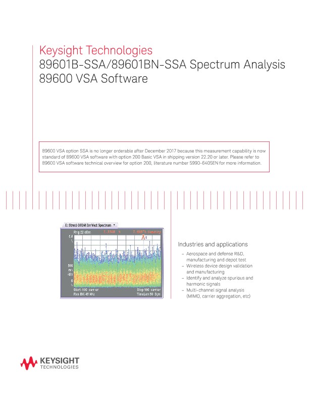 89601B-SSA/89601BN-SSA Spectrum Analysis 89600 VSA Software