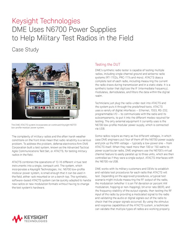 DME Uses N6700 Power Supply to Field Test Military Radios