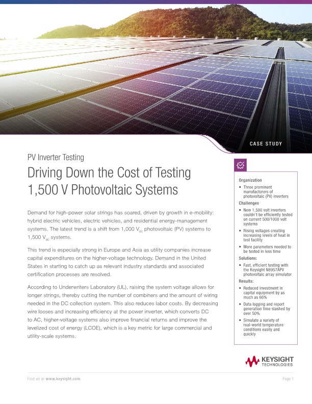 Driving Down the Cost of Testing 1,500 V Photovoltaic Systems