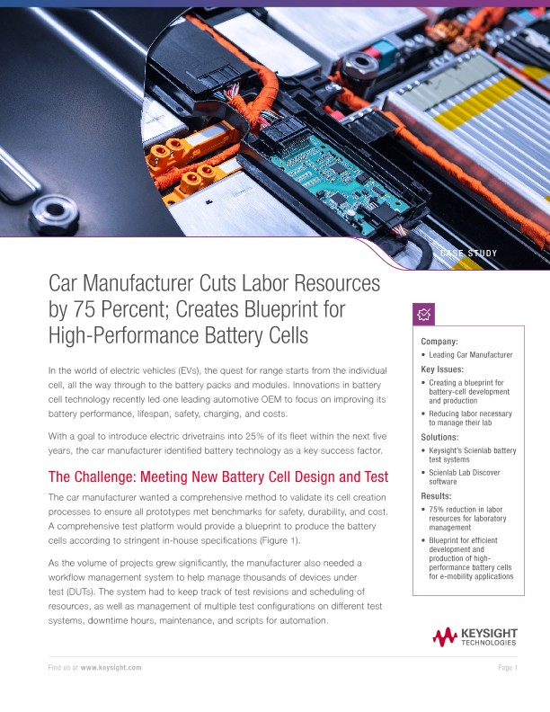 Car Manufacturer Cuts Labor Resources by 75%; Creates Blueprint for High-Performance Battery Cell