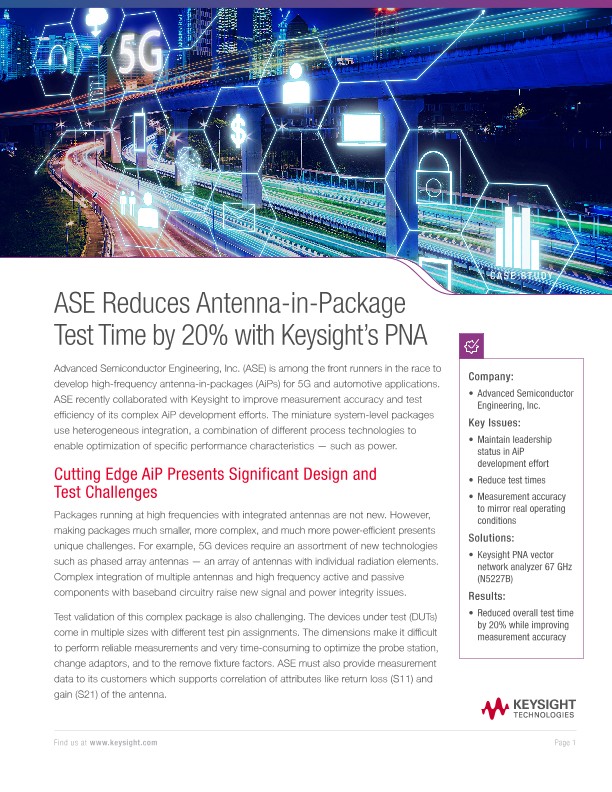 Keysight Helps ASE Reduce Antenna-in-Package Test Time by 20%